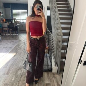 Fashion Nova Wine and Black Leopard High-Rise Pants